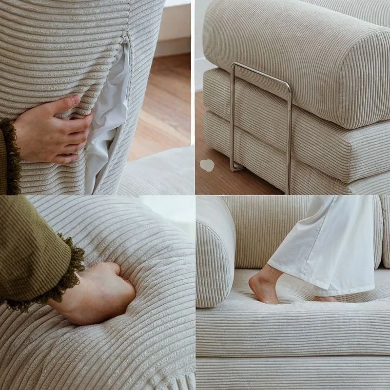 Elegant Italian Compressed Sofa Minimalist Retro Corduroy Sofa Bed Foldable Washable Customizable For Living Room