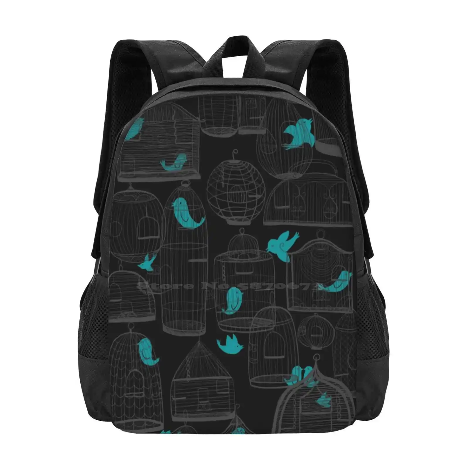 Chirp Chirp (Dark) Hot Sale Schoolbag Backpack Fashion Bags Bird Chirp Tweet Animals Cages Pattern