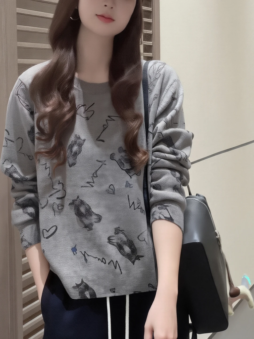 

Faionable Long Sve Knitted Sweater Printed Crew Ne Slimming Autumn Winter New Arrival Korean Design Women's Premium Qu...