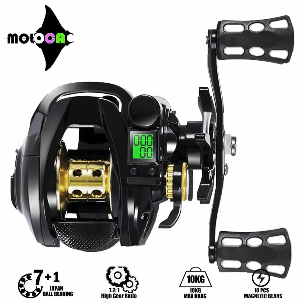 Moloca Baitcasting Led Screen Electronic Fishing Reel  High Speed 7.2:1 10kg Casting Waterproof Sea Saltwater Fishing Wheel