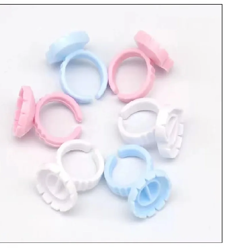 Wholesale price 100pcs/pack eyelash pink blue and white color glue ring with division Eyelash Extension Glue Holder