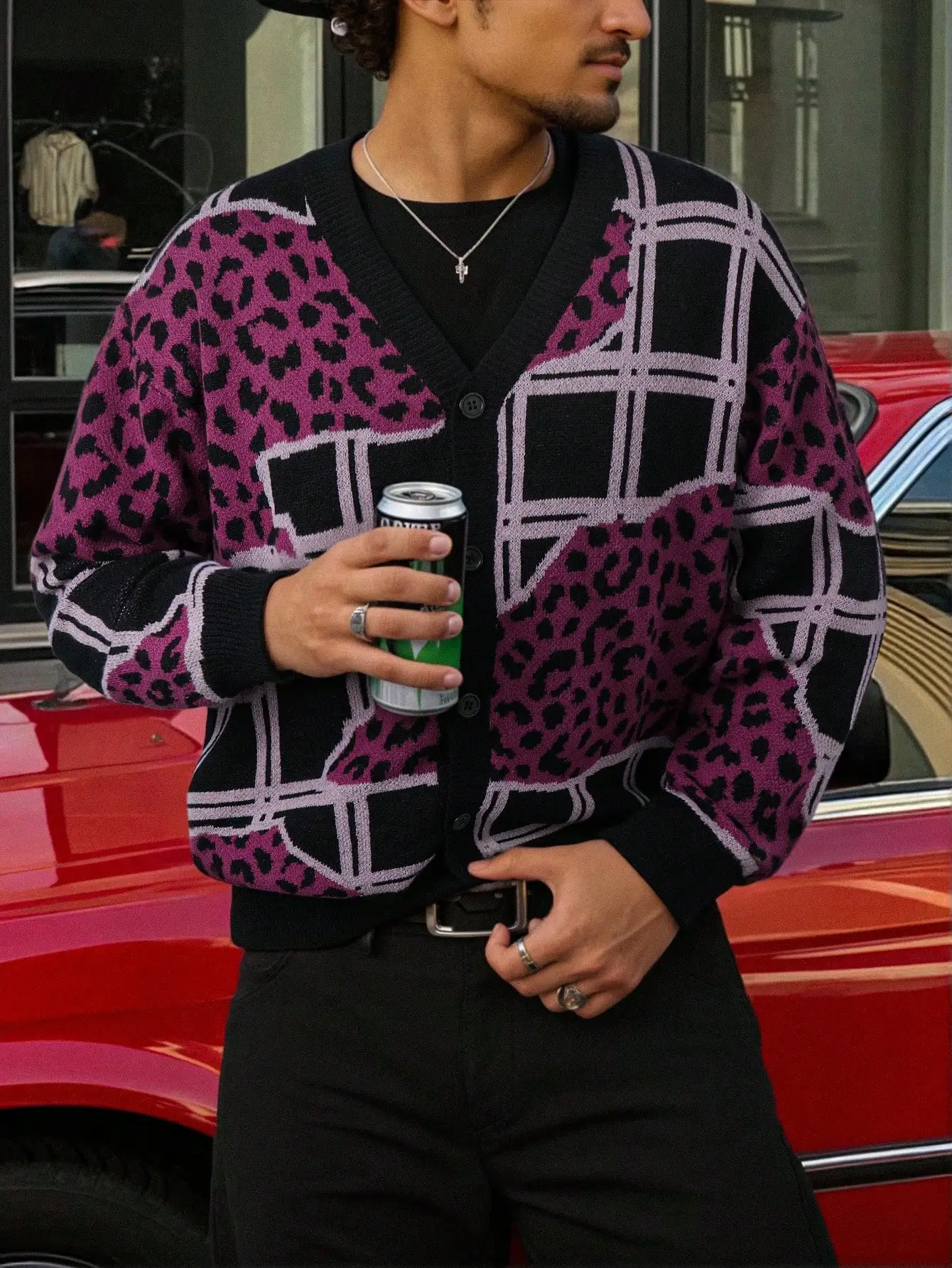 

Новый вязаный кардиган унисекс с длинным рукавом на пуговицах в стиле ретро с абстрактным узором, в европейском, американском, японском и корейском стиле, для мужчин и женщин, весна, осень, зима