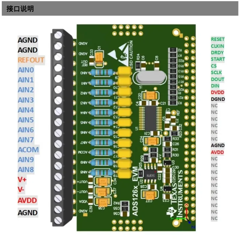 ADS1263 32-bit High-precision ADC Module ADS1262 Thermocouple Strain Gauge PT100 RTD