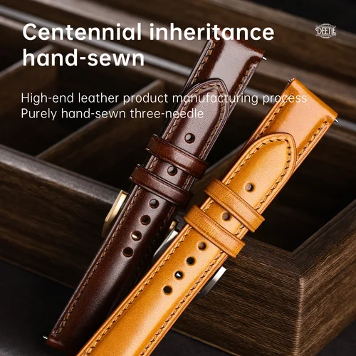Imagen 2 del producto MAIKES Correas de reloj de cuero de plena flor con costuras hechas a mano 19 mm, 20 mm, 21 mm, 22 mm, 24 mm, accesorios de correa de reloj de liberación rápida