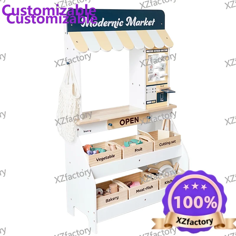 Factory Direct 2026 Top RatedChildren's store commissary toy play house supermarket wooden kitchen fruit cut chile kindergarten