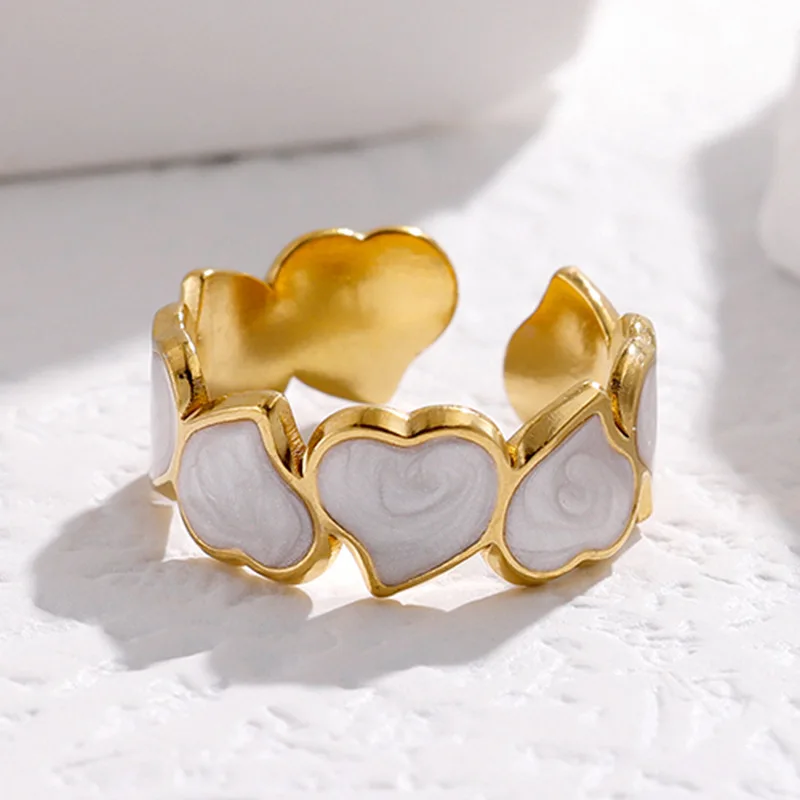 

Trend Stainless Steel Dripping Oil Heart-shape Opening Ring for Women Couple Love Ins Style Personalized Design Jewelry Gift