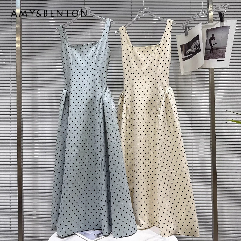 

French Gentle Polka Dot Back Strap Waist-cinching Women's Dress 2026 Spring Summer Sweet Temperament Long Sling Dresses Ladies