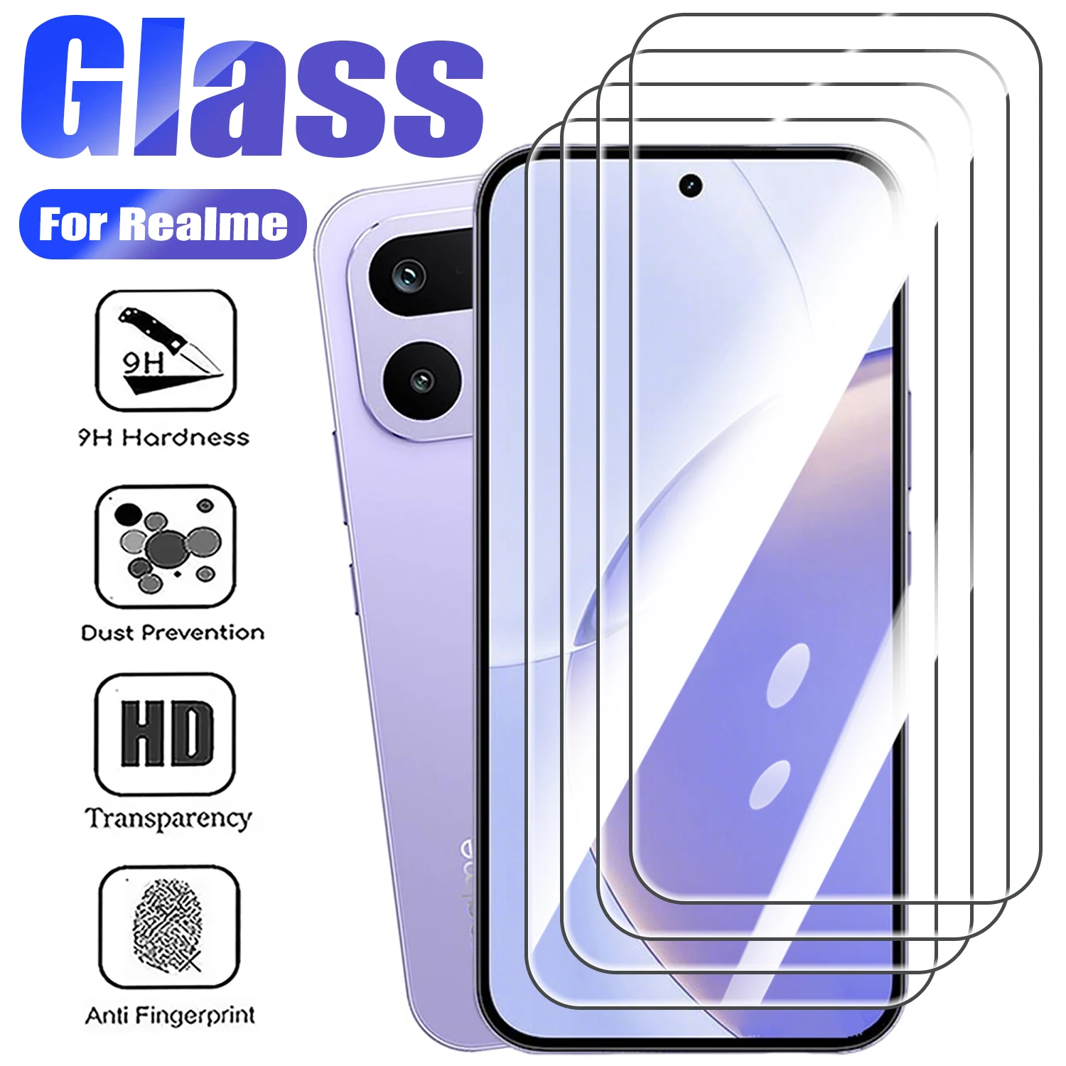 Защитная пленка для экрана Realme 16, 14, 13, 12, 4G, 5G, закаленное стекло для Realme 11, 10, 9, 8 Pro, 8i, 8s, 9i, 10s, 11x, 14x, 15T, 1-4 шт.