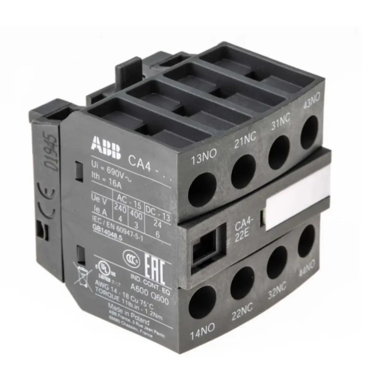 CA4-22E 10109323 1SBN010140R1022 Auxiliary Contact Block