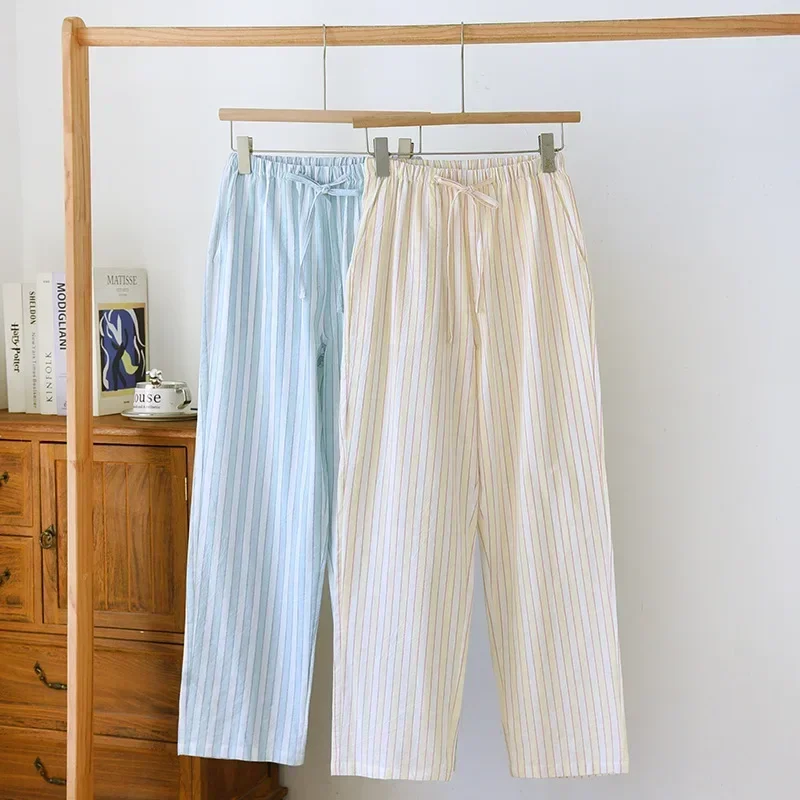 2025 Spring/Summer New Women's Sleeper Pants 100% Cotton Double layer Gauze Thin Pants Casual Loose Large Home Pants
