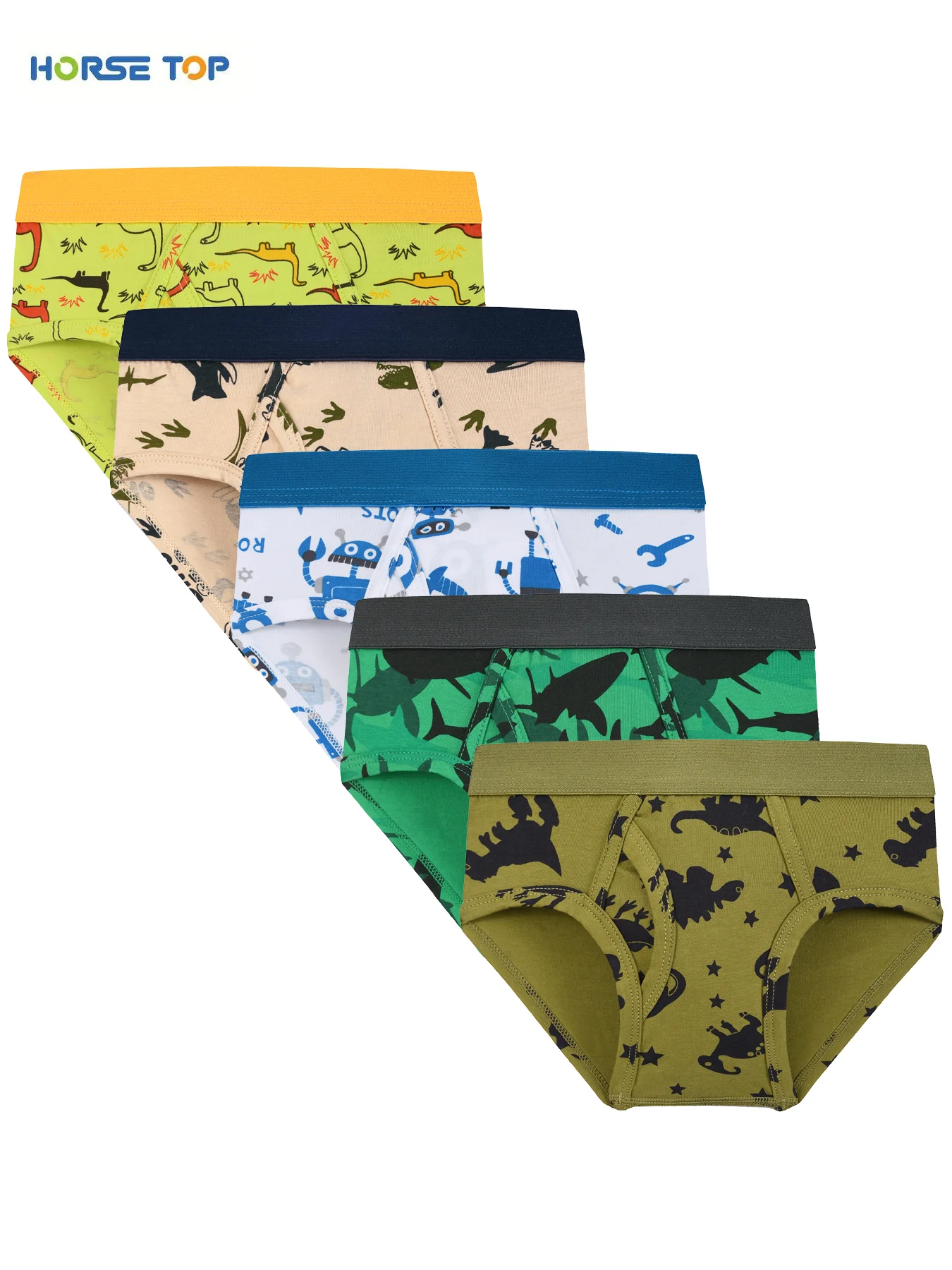 5-Pack Kids' Triangle Underwear Set Dinosaur Robot Shark Pattern Children's Briefs Comfortable Soft Fabric Boys' Boxer Shorts