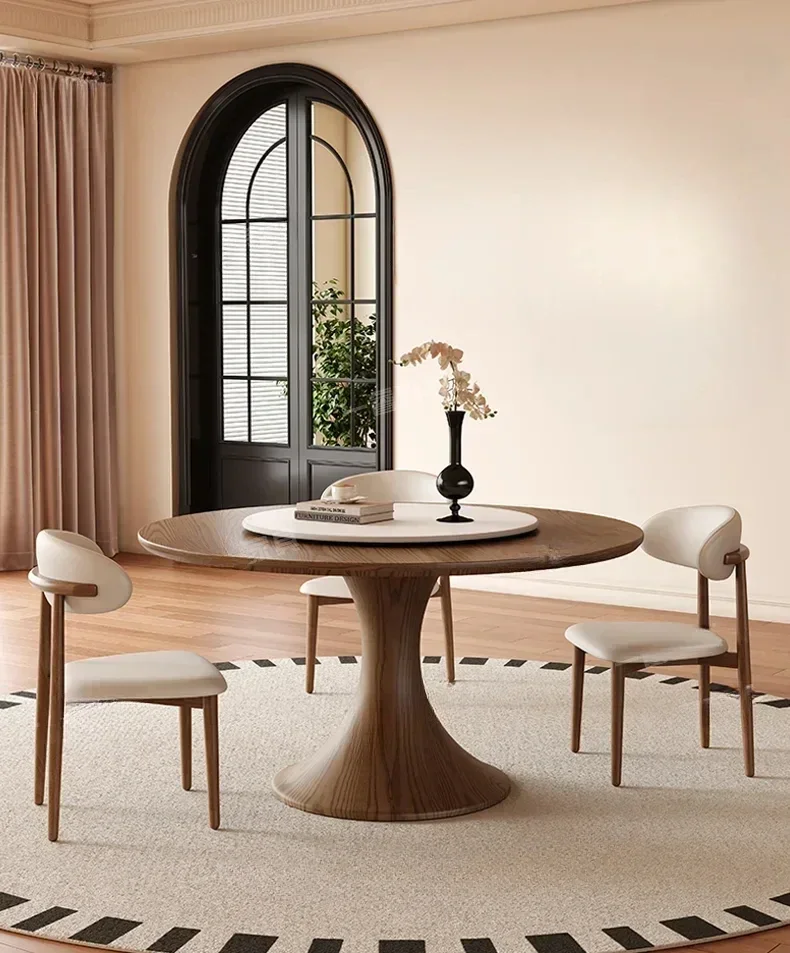 Chinese Ancient Style Small Waist round Table with Turntable Walnut White Wax Retro Small Apartment Round Table