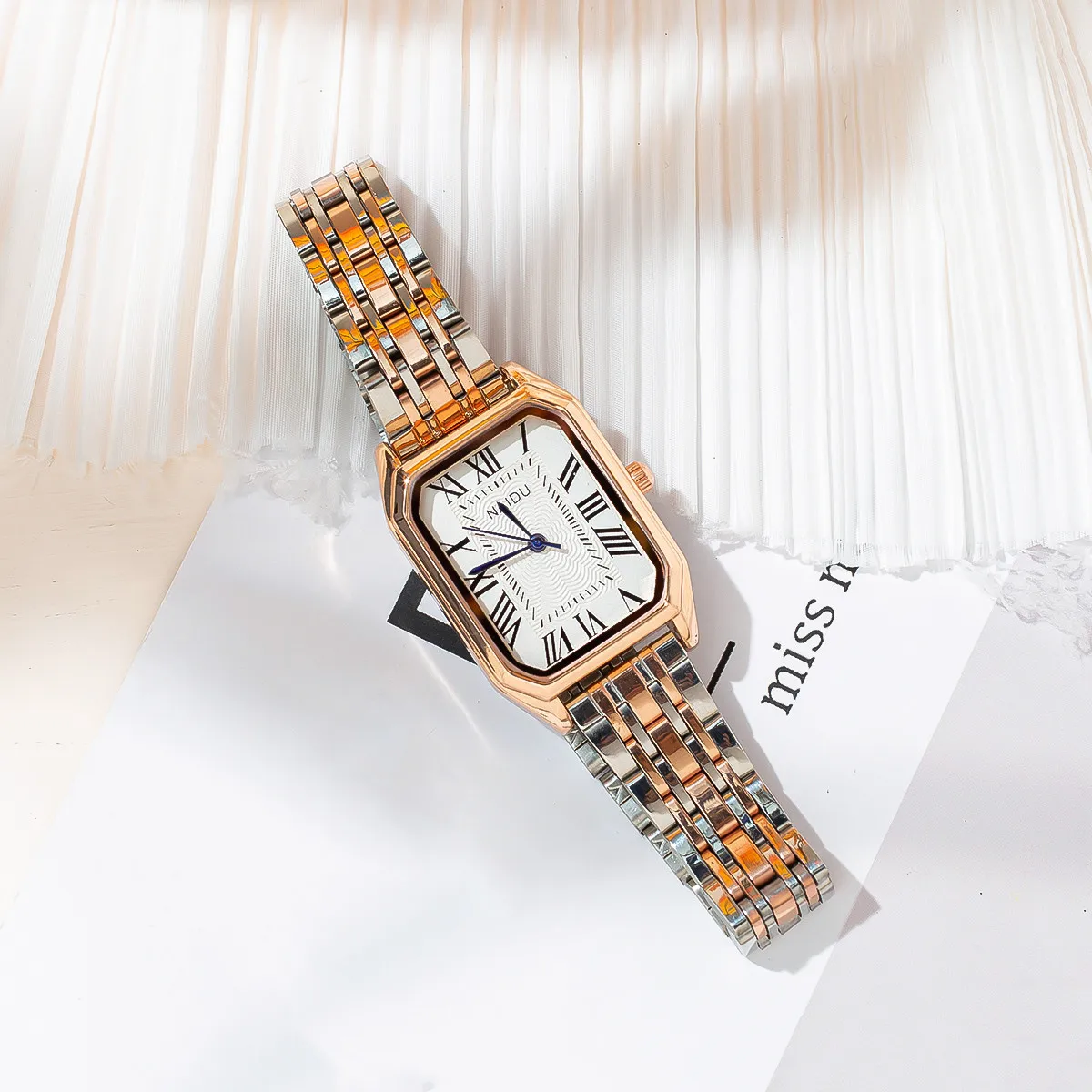 fashion rectangle Roman scale dial women steel watch