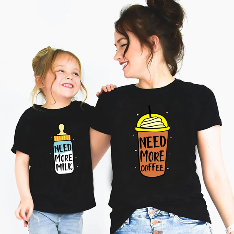 Family Matching Outfits Need More Beer Coffee Milk Funny Family Look T shirt Baby Clothes Father Mother Daughter Son T-shirts