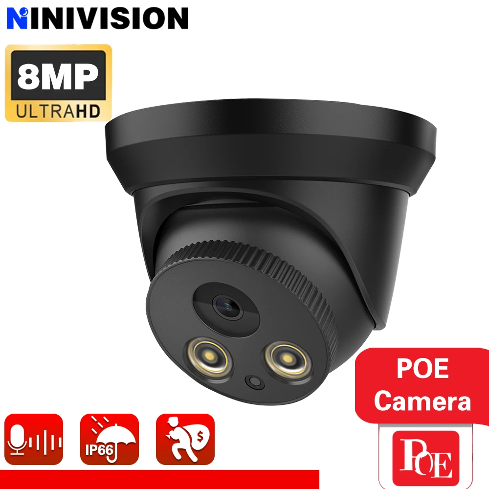

Color Night Vision Black 4K Poe IP Camera With Audio Record 48V POE/DC12V 8MP Super HD Dome Video Surveillance For 10CH POE Nvr