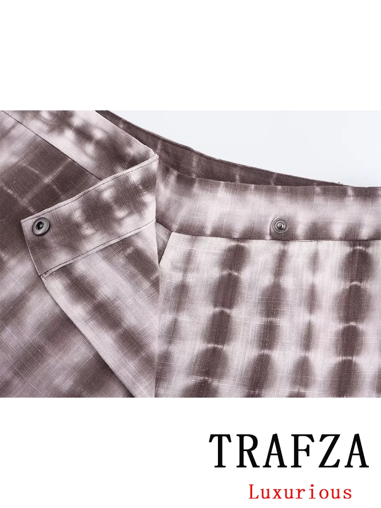 TRAFZA Vintage Casual Chic Vrouwen Broek Tie Dye Hoge Taille Knop Rechte Losse Broek Nieuwe Mode 2024 Zomervakantie Broek