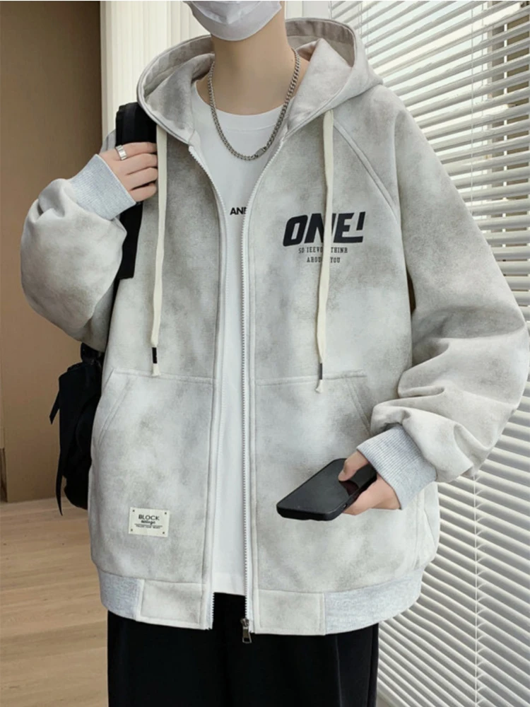 

Мужская свободная бейсбольная куртка 2025 года, осенняя новинка, в американском повседневном стиле, с эффектом окрашивания, с капюшоном, модная брендовая ветрозащитная куртка с длинными рукавами