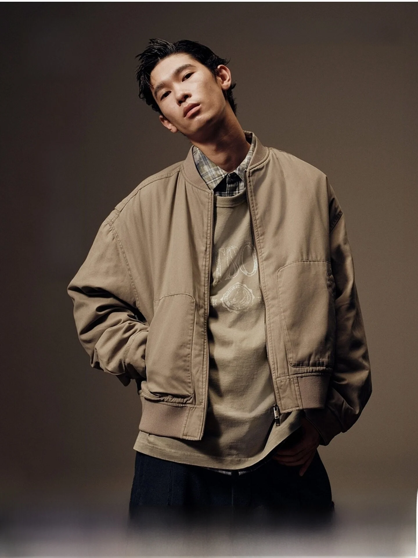 

H&M Men's Jacket Summer round Neck Loose American Outdoor Travel Zipper Hatless Outerwear Casual Style Polyester Fiber