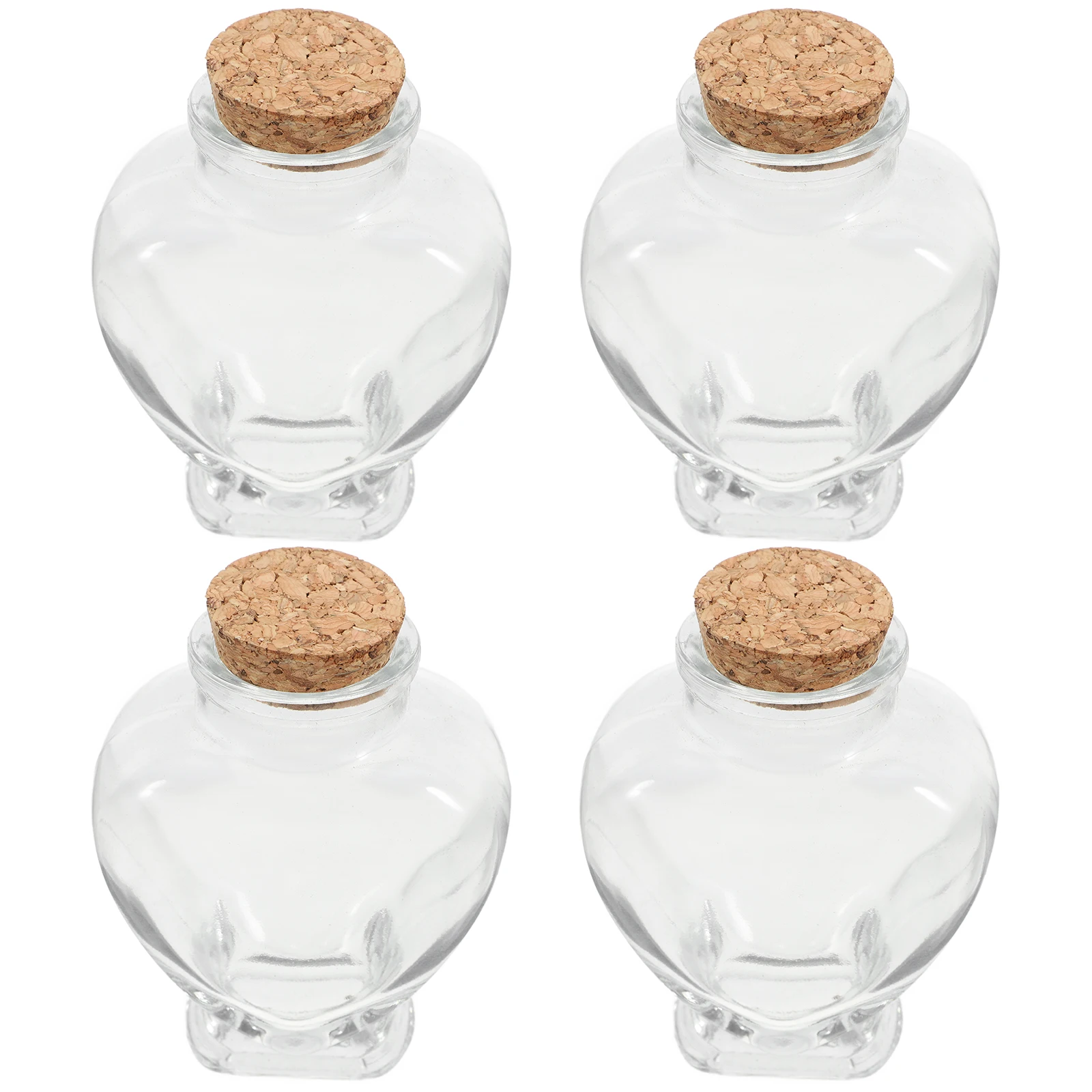 

4pcs Heart Shaped Glass Bottles 160ml Cork Lid Wish Bottle Romantic Decorative Jars Travel Souvenirs Craft Storage