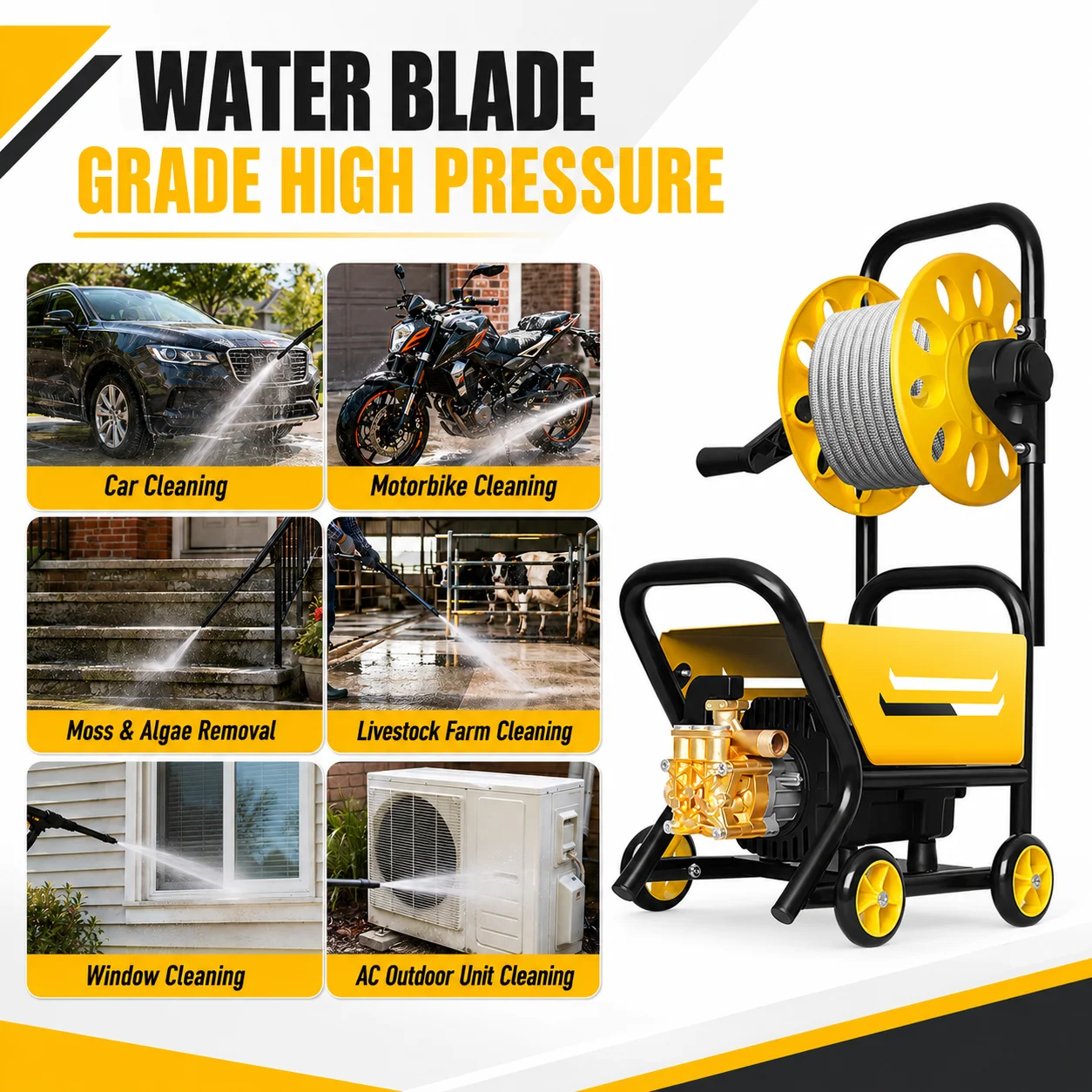 220V 1400W High Pressure Washer 100Bar 6L/min Mobile Cleaning Machine With Hose Reel for Car Patio Floor Washing