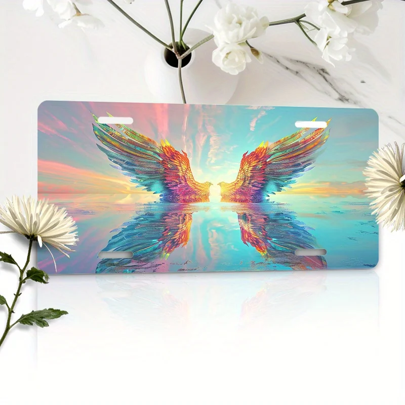 Colored Wings Symmetrical Design - Durable Aluminum License Plate, 6X12 Inches - Perfect for Holidays and Birthdays