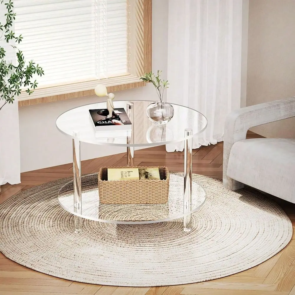 Acrylic Transparent Detachable Coffee Table, Round Acrylic Coffee Table Furniture For Living Room, Multifunctional Transparent