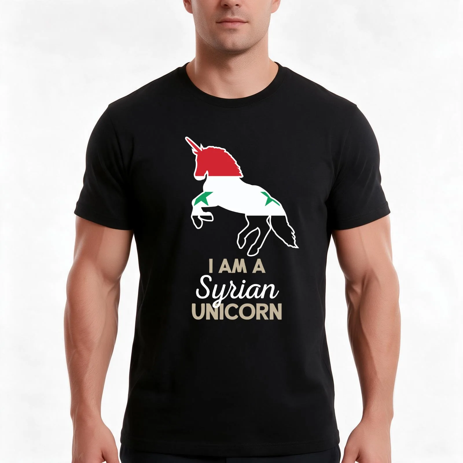 Syria Flag Syrian Unicorn T-Shirt, Summer Casual Cotton Tee, Oversized Streetwear Tops, Vintage Graphic Print, Unisex Men Women