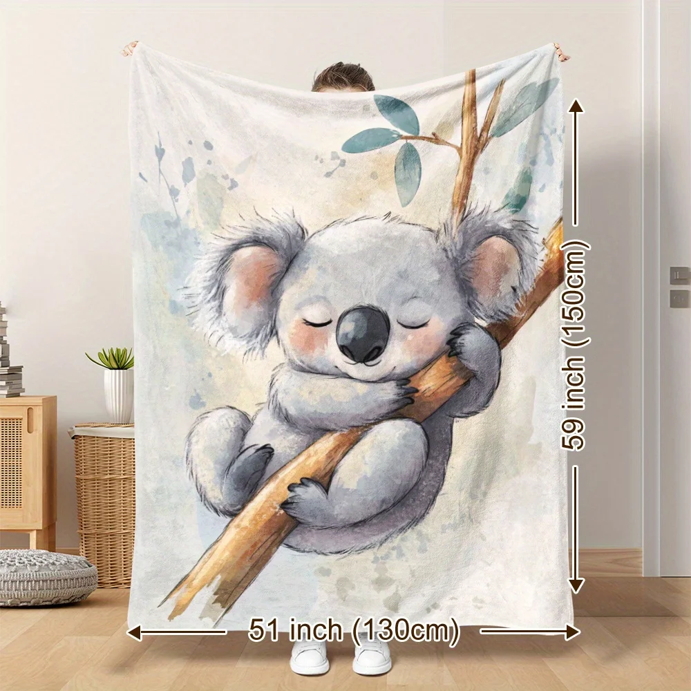 Cute Watercolor Koala Blanket Modern Animal Pattern Soft Cozy Warm Throw for Bed Sofa Office Travel All Seasons
