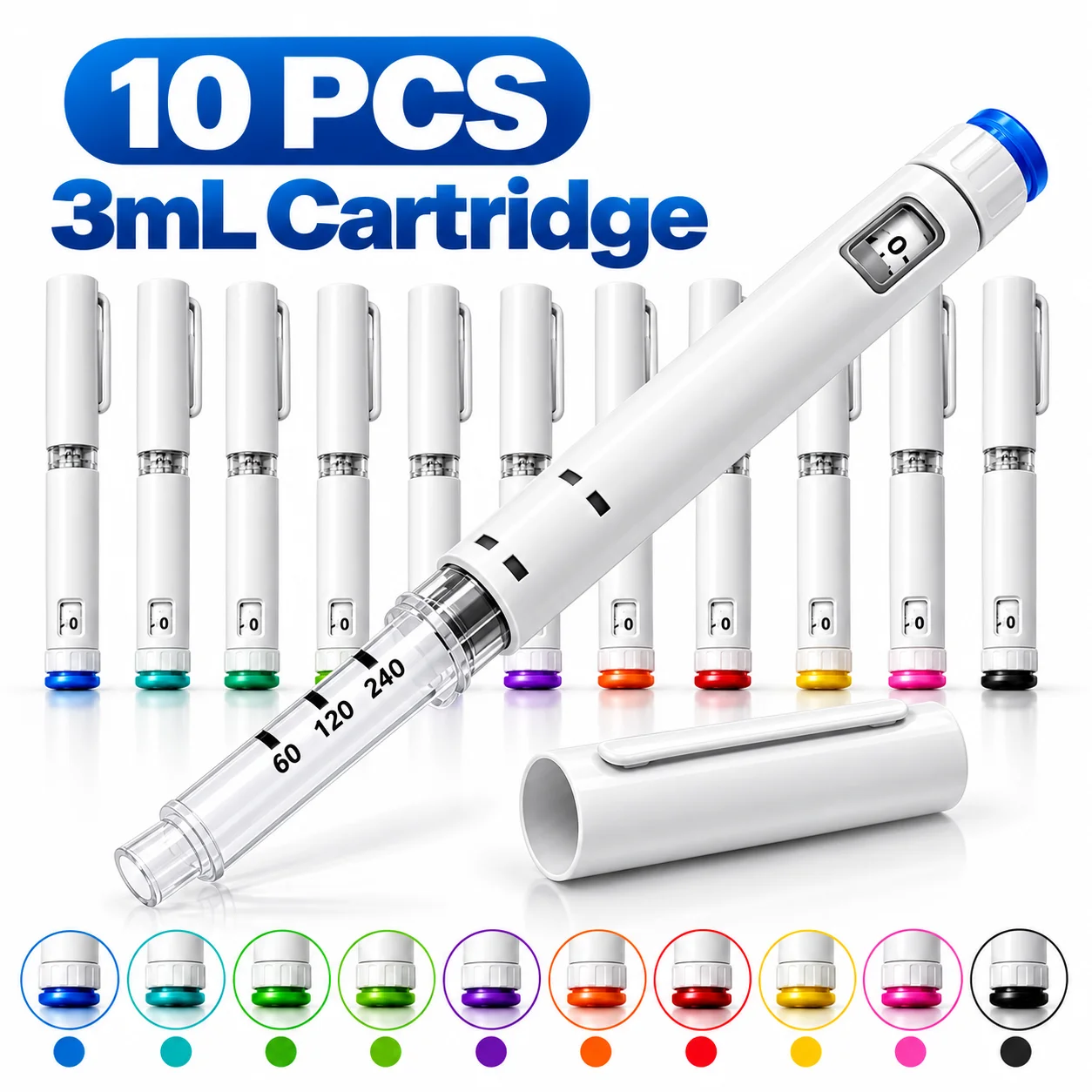 10PCS Magic Pen Disposable Sterile Injection Pens Rotary and Push Type with Adjustable Growth Hormone Dosage 60IU Home Use
