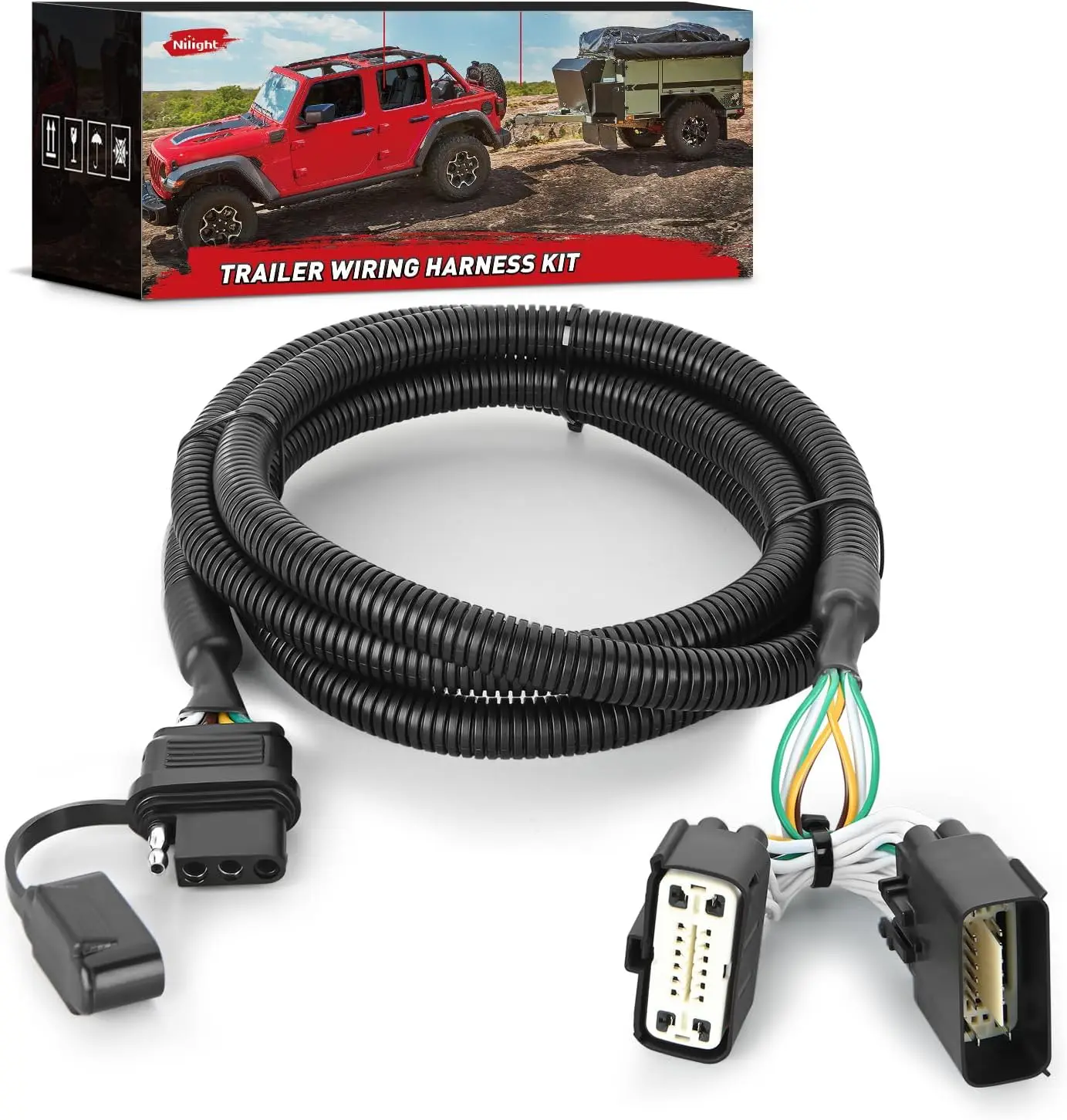Nilight 4 Pin Trailer Wiring Harness Kit 56172 Vehicle Side | Custom for 2011 2012 2013 2014 2015 2016 2017-2019 Ford Explorer Police Interceptor Utility Simple Fit Tow Hitch Accessories