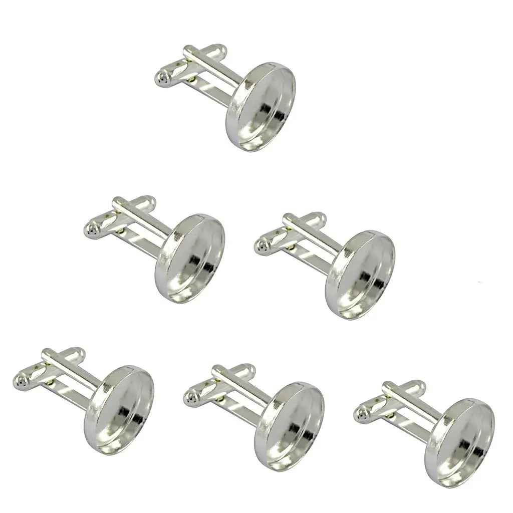 Cuff Link Setting Base Round Copper Blank Silver White Holder for DIY Cabochon Cufflinks Making
