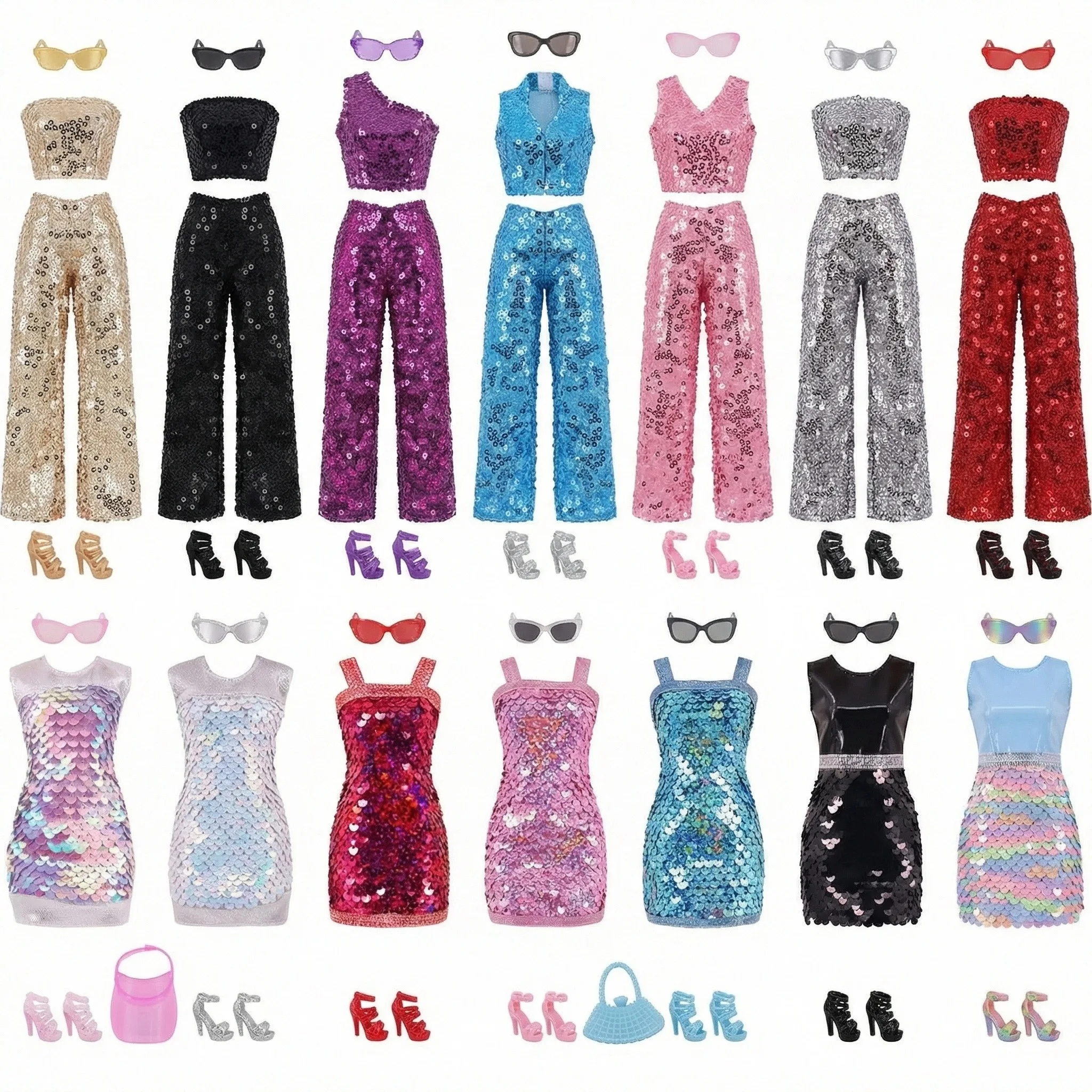 스팽글 세트 패션 이브닝 드레스 30cm 11.8 인치 소녀의 인형 의류 + 신발 액세서리 쥬얼리 1/6BJD Blyth 인형 가방 드레스, 장난감