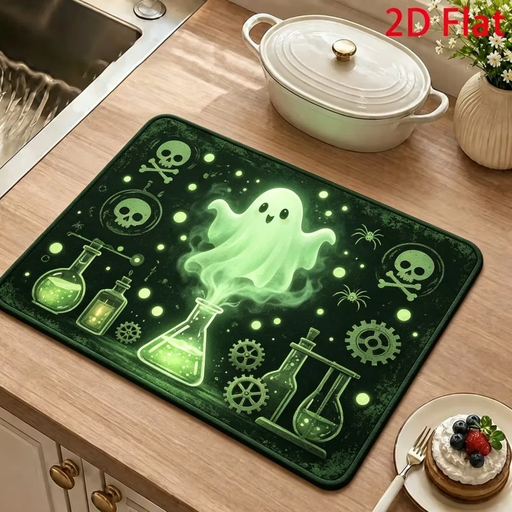Pink Ghost Halloween Drying Dish Drying Mats for Kitchen Counte Mat for Toilet Countertop Home Supplies