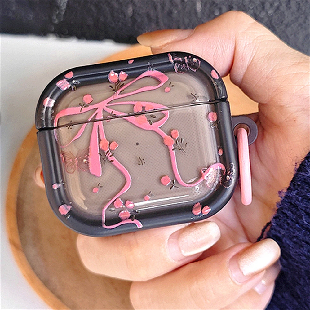 Lindo cuadrado de flores rotas con llavero nueva funda para auriculares para AirPods 1 2 3 4 funda protectora suave para AirPods Pro 2