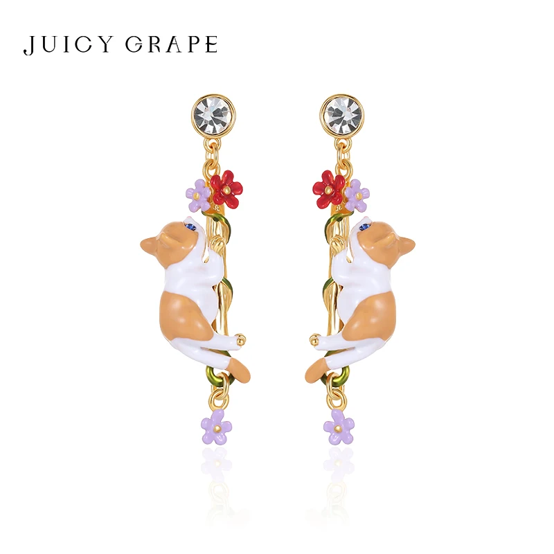 Juicy Grape Cat Tassel Earrings For Women S925 Sterling Silver Needle 18K Gold Plated New Year Christmas Gifts