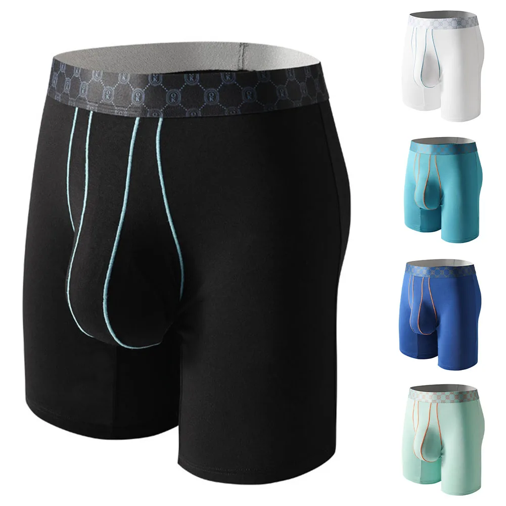 ملابس داخلية بوكسر رياضية متوسطة الارتفاع للرجال مع كيس منتفخ طويل الساق وممتص للرطوبة قماش سريع الجفاف للاستخدام الرياضي