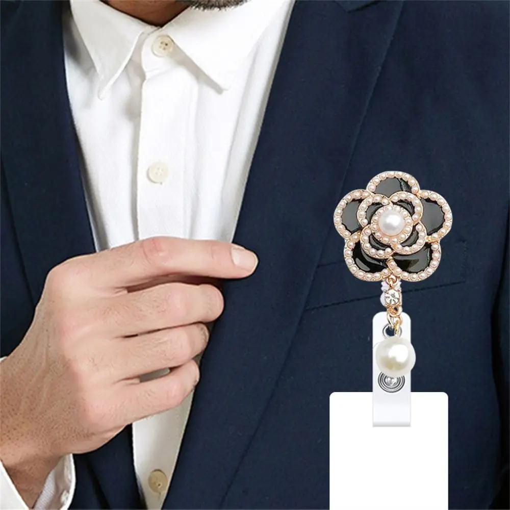 Elegant Nurse Badge Reel Alligator Clip 360 Rotation Retractable Badge Holder Work Card Flower Easy Pull Buckle