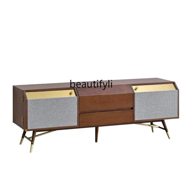 

Nordic light luxury solid wood floor cabinet modern simple living room furniture designer storage cabinet double door TV cabinet