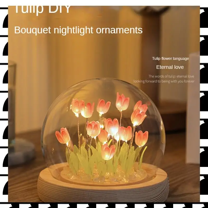 

A44U 1 PCS Tulips Night Light Handmade DIY Tulip Girl Living Room Night Light Desktop Light Romantic Ambient Lamp Yellow