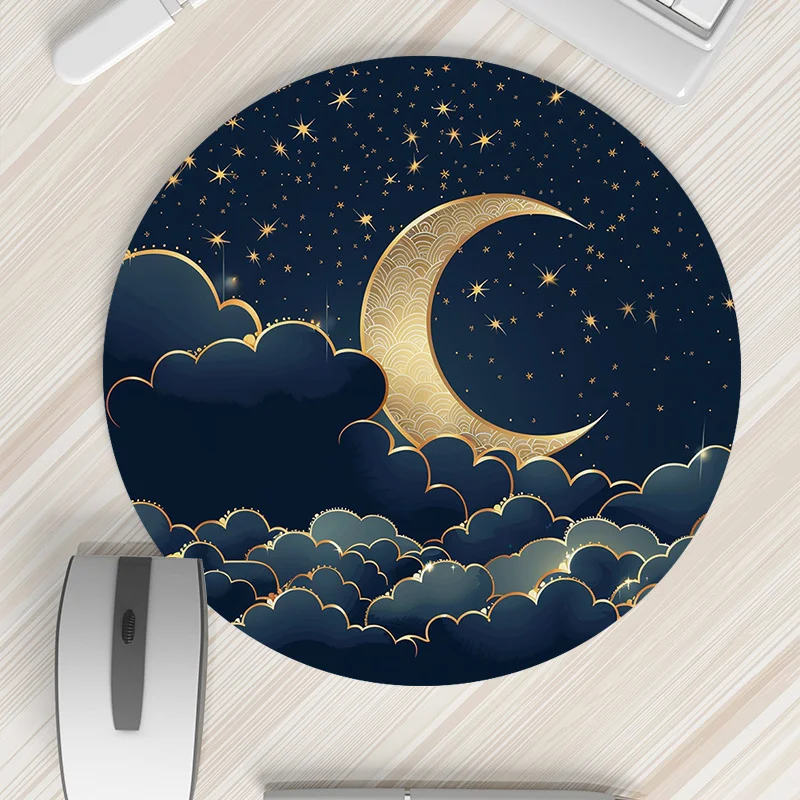 

Starry Night Crescent mouse pad is a durable, anti-slip rubber, waterproof round table mat suitable for use in offices or homes