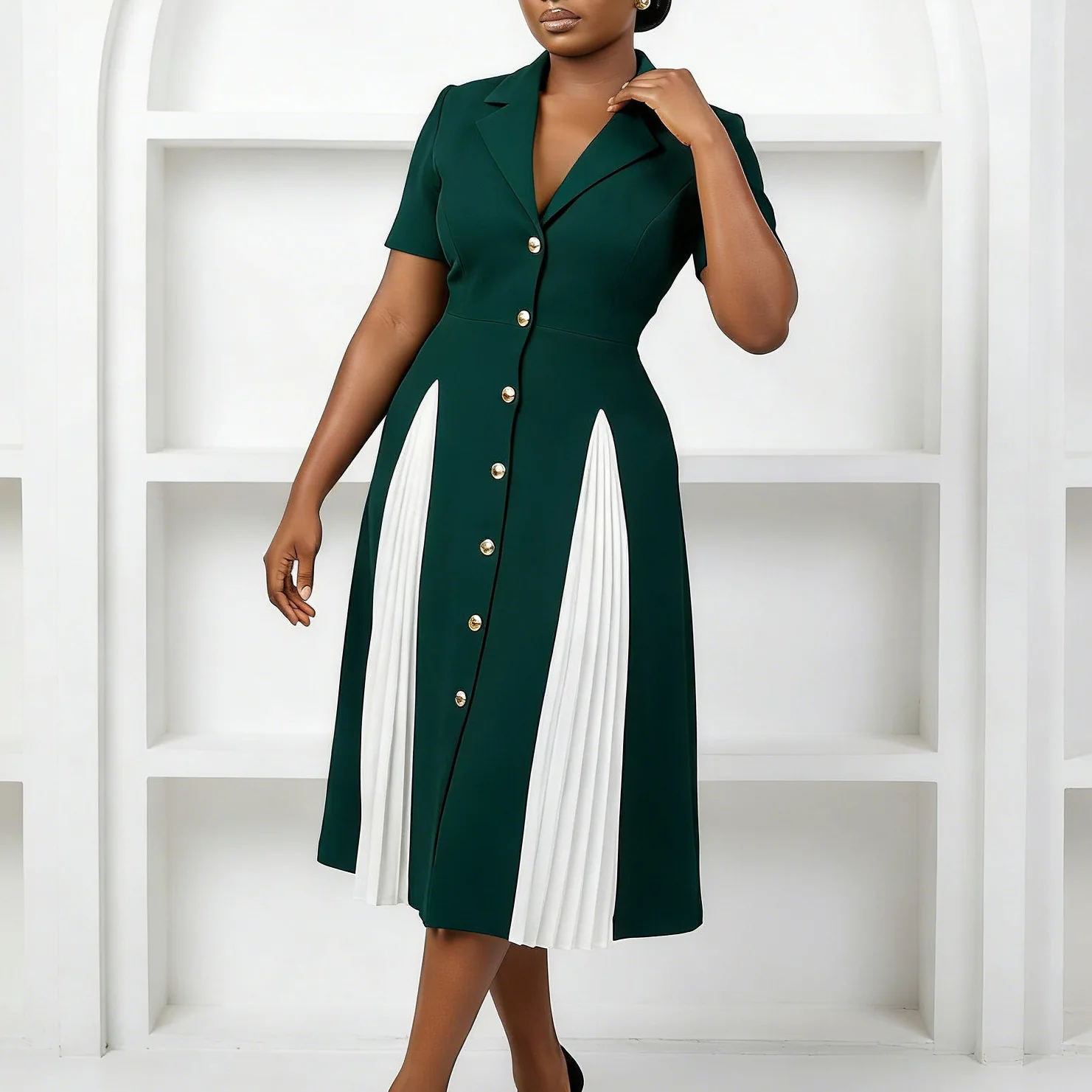 

African Dresses for Woman Ladies' Skirt Commute Style Checkered A-Line Dress Casual Cotton Polyester Fabric Button Closure
