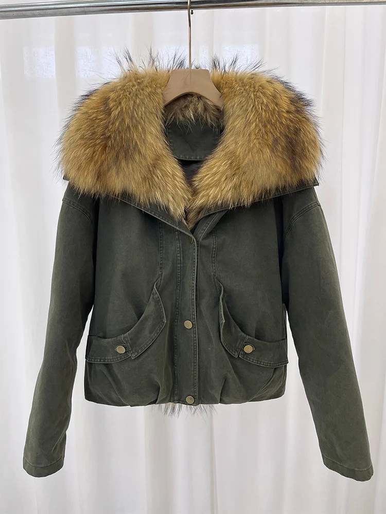 2025 نساء شتاء دافئ الطبيعية الراكون الفراء طوق أوزة أسفل السترات معطف سميك ملابس خارجية غير رسمية الإناث سترات منتفخة #2