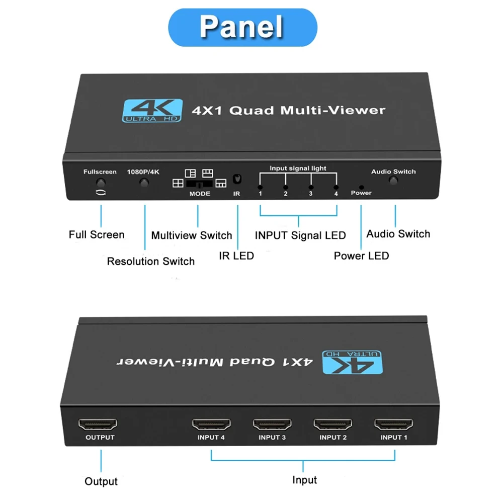 HDMI-Compatible Multiviewer Switch Quad Seamless Switcher 4 In 1 Out Support 4K 30Hz View Modes For PS4 Camera PC To TV Monitor