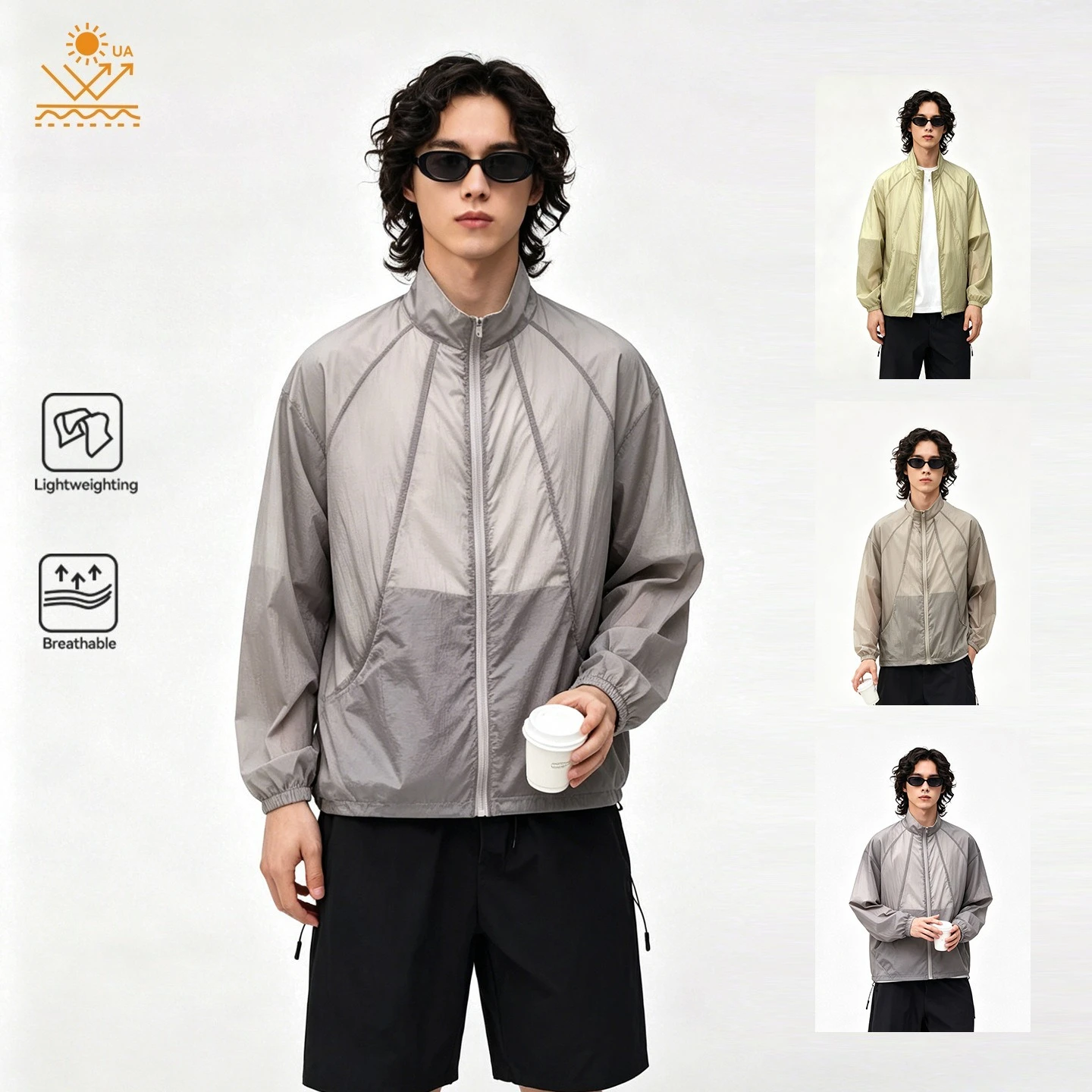 Men's Sun Protection Jacket, UPF 50+ Lightweight & Breathable Windbreaker, Quick-Dry for City Outdoor Mesh Panel Design
