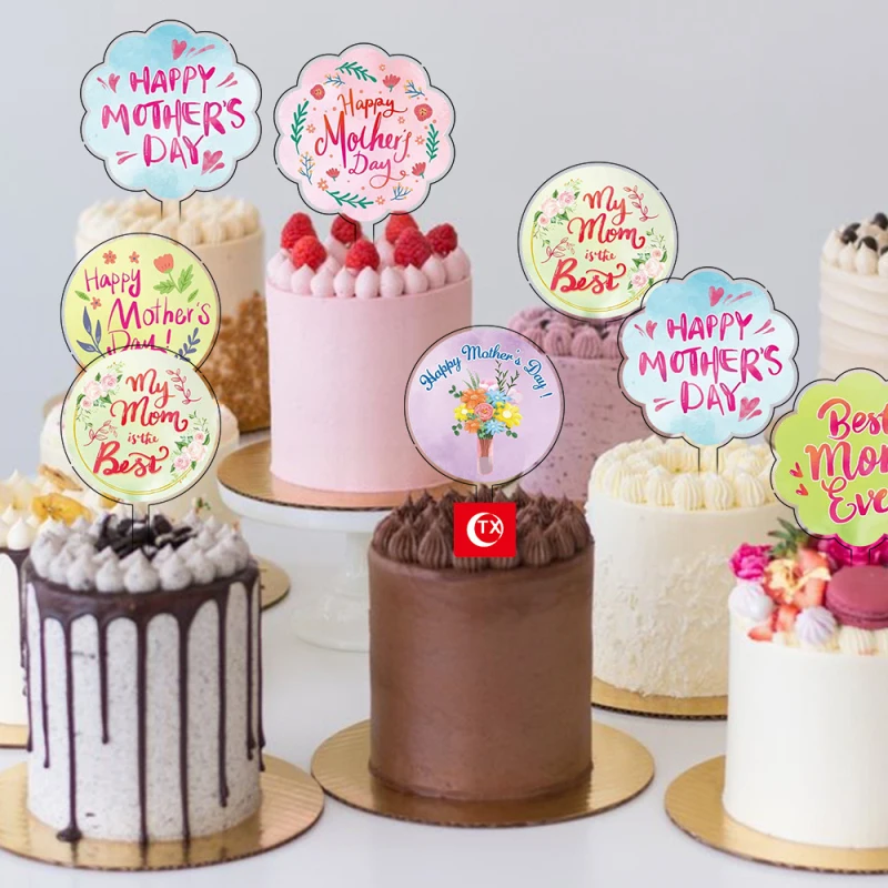 1 set Happy Mother's Day Cake Topper My Best Mom Ever Acrylic Cake Flags Love You Mom Party Cake topper