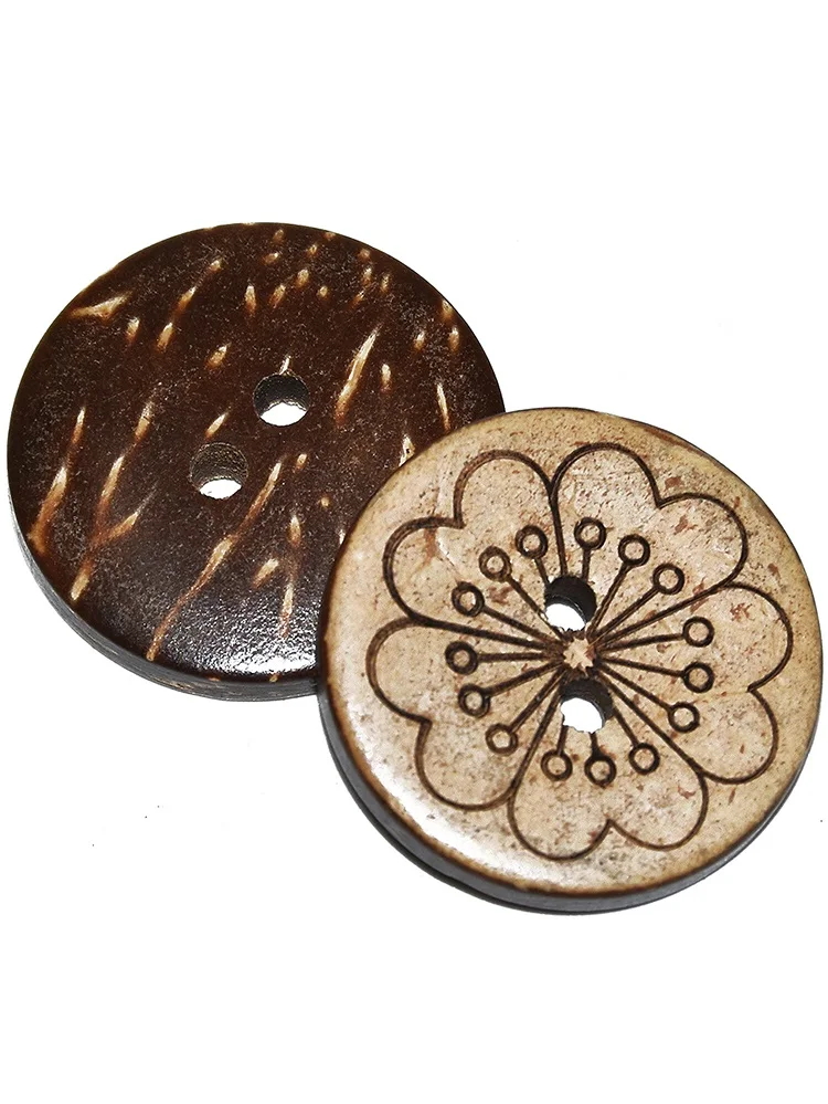 Natural Laser Flower Coconut Shell Buttons, Sewing Accessories Clothes Decorative Wood Button, 2 Holes 15PCs, 30PCs, 50PCs, 20mm