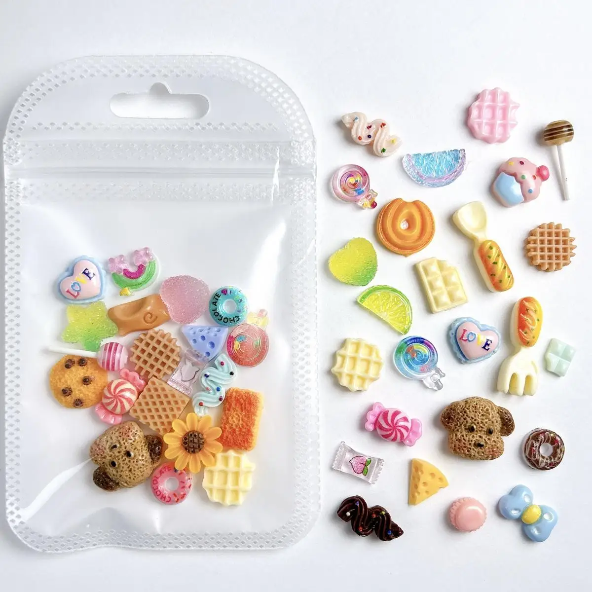 Random Mixed Resin Simulated Kawaii Cookies Donut Cream Nail Charms 3D Cute Puppy Sunflower Nail Art Decoration Accessories