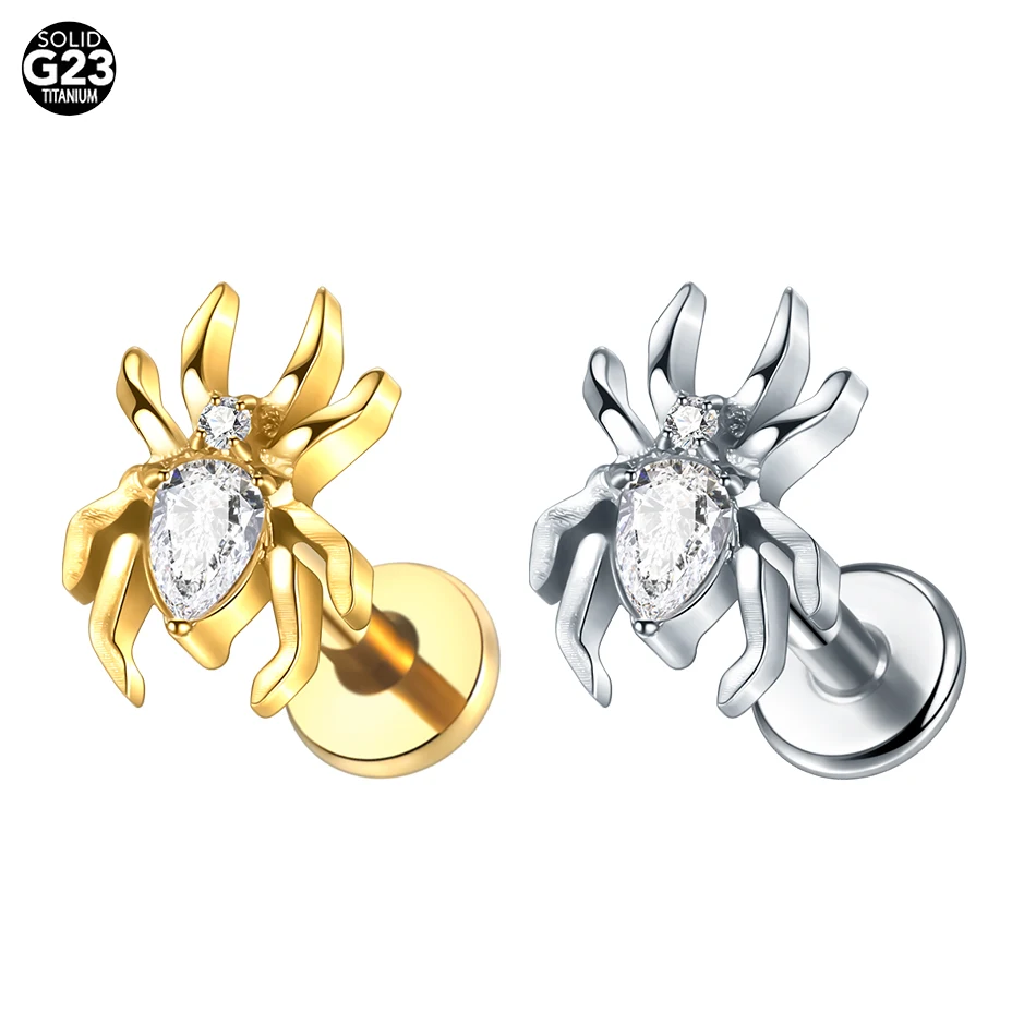 1PC ASTM F136 Titanium 16G Spider Labret Stud Flatback Earring Tragus Cartilage Helix Piercing Conch Daith Body Jewelry Men