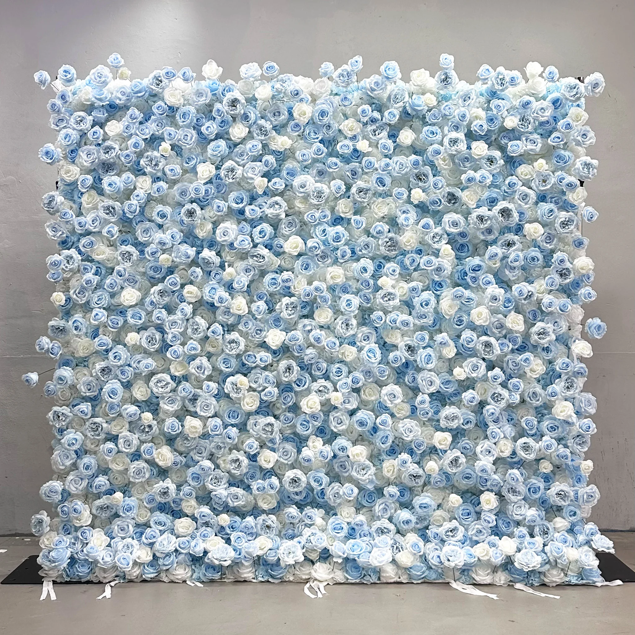 

Wedding Decor Blue Flower Wall Floral Backdrop Panel Roll Up Artificial Silk Flower Wall Backdrop