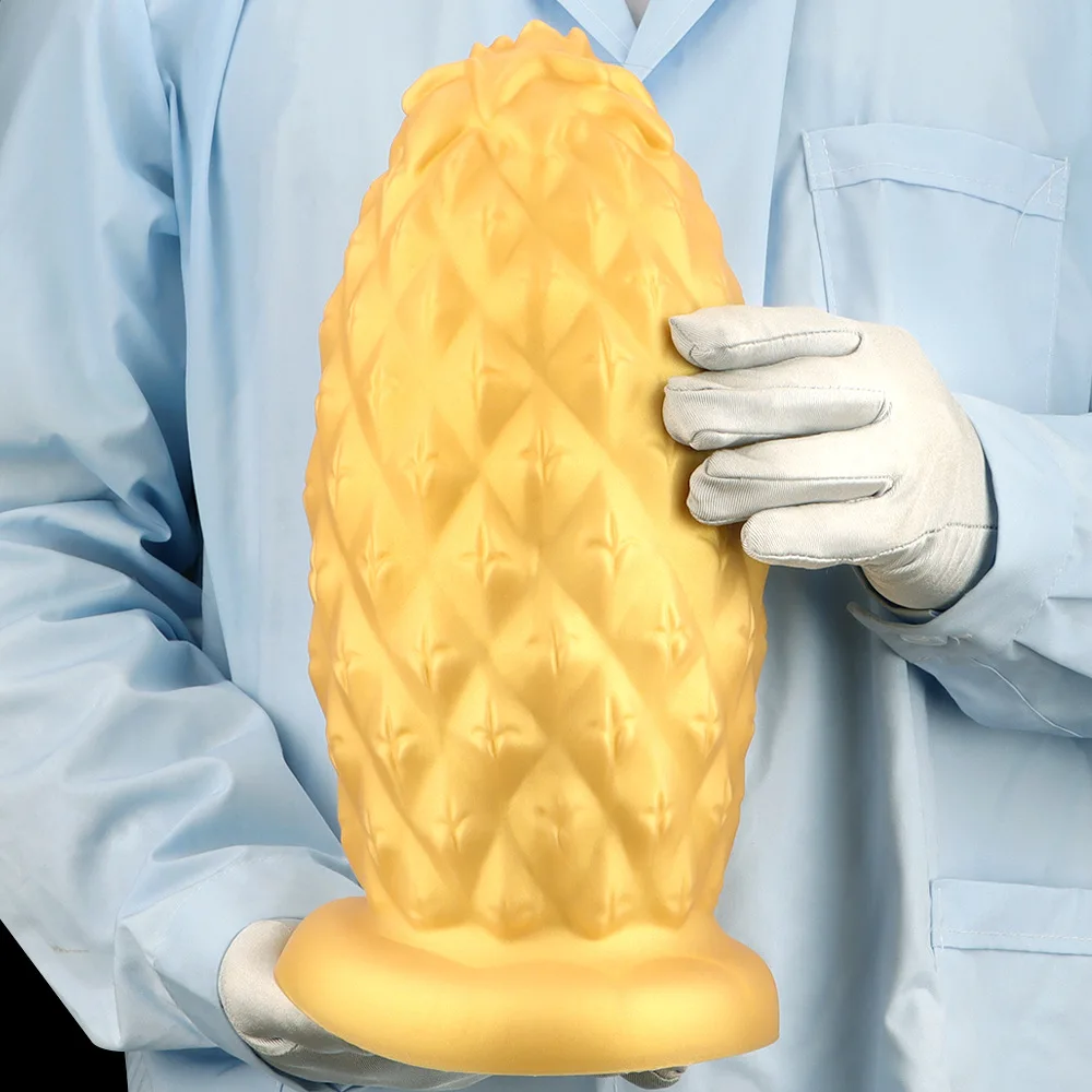 Liquid Silicone 13cm Huge Dildo Giant Gold Anal Plug Male Fisting Dildo Pineapple Shape Man Masturbator Adult Sex Toy for Gay